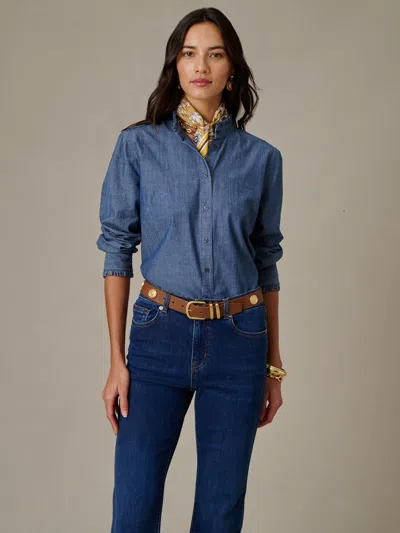 J.mclaughlin Women's Tess Ruffle Collar Chambray Shirt Denim