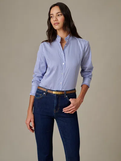 J.mclaughlin Women's Tess Ruffle Collar Shirt In Stripe White/blue