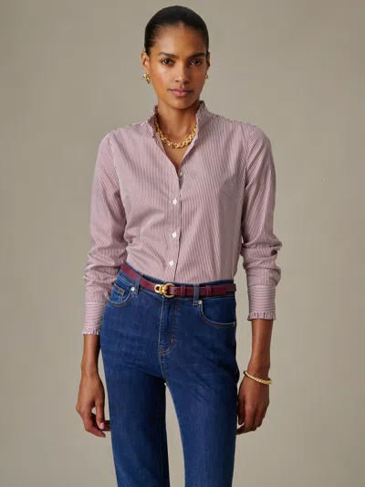 J.mclaughlin Women's Tess Ruffle Collar Shirt In Stripe White/bordeaux
