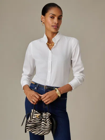 J.mclaughlin Women's Tess Ruffle Collar Shirt White