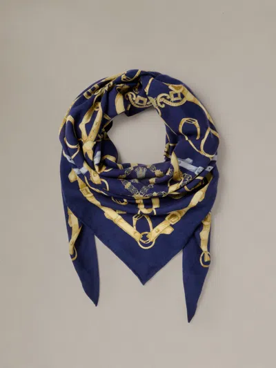 J.mclaughlin Women's The Blair Scarf In Grand Heraldic Corner Navy/gold/gray | Cashmere/silk