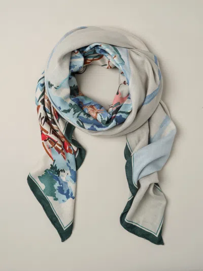 J.mclaughlin Women's The Charlotte Scarf In Alpine Village Border Dark Green | Cashmere/silk
