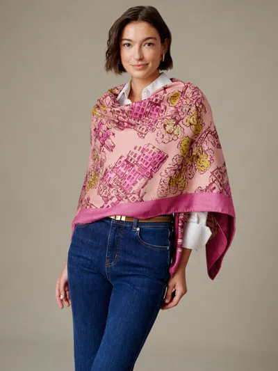 J.mclaughlin Women's The Charlotte Scarf In Boulevard Sketch Border Pink/yellow | Cashmere/silk