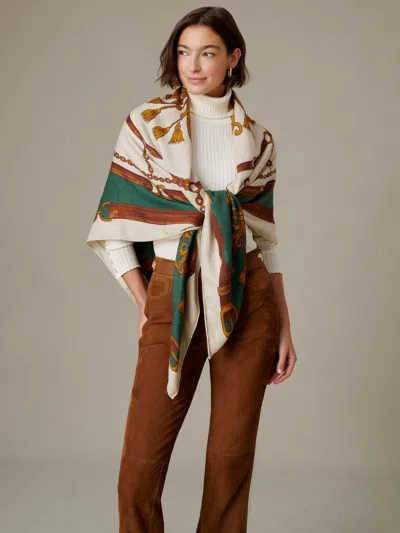 J.mclaughlin Women's The Charlotte Scarf In Gilded Bridle Border Off White/green/brown | Cashmere/silk