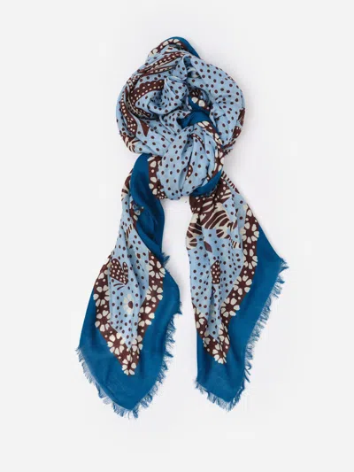 J.mclaughlin Women's The Katherine Scarf In Folk Tale Border Light Blue/brown | Wool