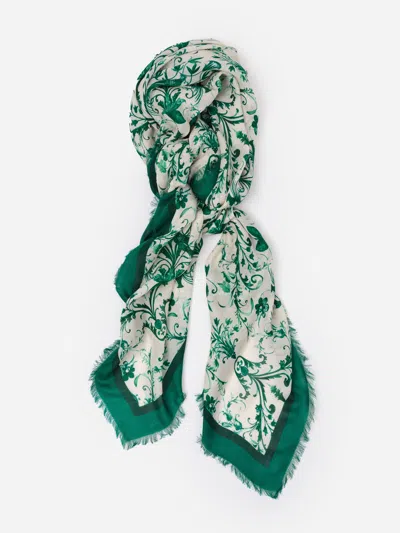 J.mclaughlin Women's The Katherine Scarf In Garden Flight Border Off White/green | Wool