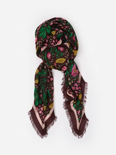 J.mclaughlin Women's The Katherine Scarf In Mega Manor Floral Border Pink/brown | Wool