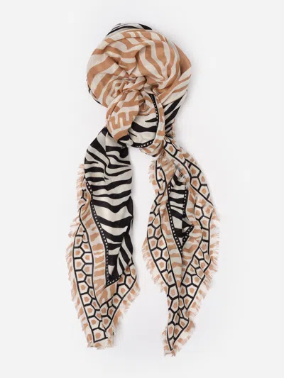 J.mclaughlin Women's The Katherine Scarf In Wild Medley Border Cream/brown/black | Wool
