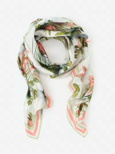 J.mclaughlin Women's The Magic Scarf In Tidal Palms Border White/coral/green In Multi