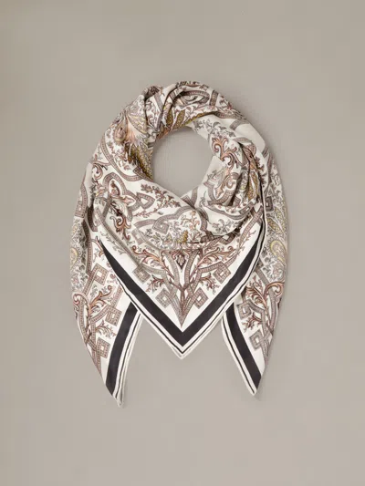 J.mclaughlin Women's The Magic Silk Twill Scarf In Baroque Medallion Border Cream/brown