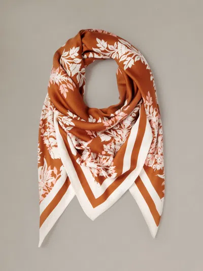 J.mclaughlin Women's The Magic Silk Twill Scarf In Manor Motif Border Chestnut/pink