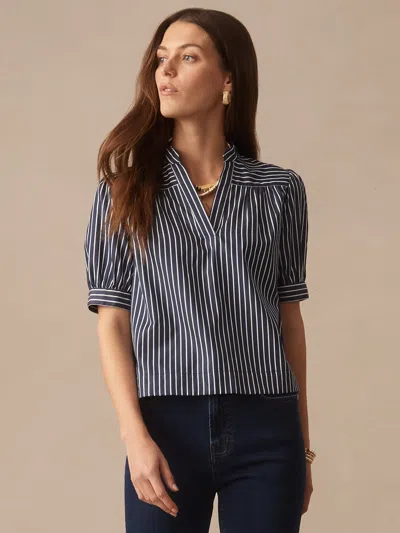 J.mclaughlin Women's Turner Blouse In Stripe Navy/white In Blue