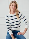 J.mclaughlin Women's Vaughn Sweater In Stripe Egret White/navy In Multi