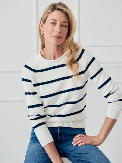 J.mclaughlin Women's Vaughn Sweater In Stripe Egret White/navy In Multi