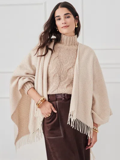 J.mclaughlin Women's Venus Wrap In Herringbone Beige/off White | Cashmere/wool In Brown