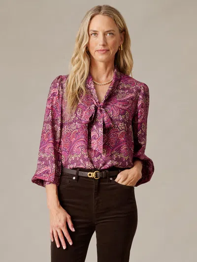 J.mclaughlin Women's Vienna Silk Blend Blouse In Heritage Paisley Wine/purple/orange