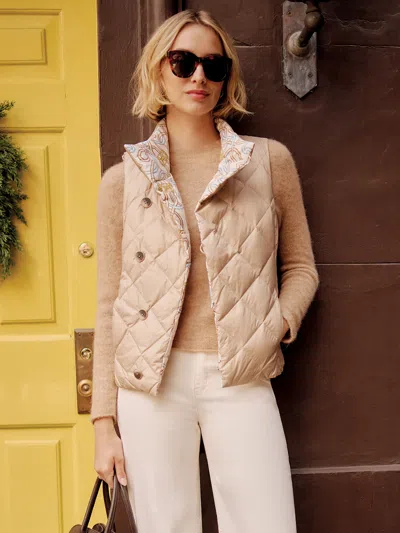 J.mclaughlin Women's Vivian Reversible Puffer Vest In Neo Beltmore Con Off White/blue/sand