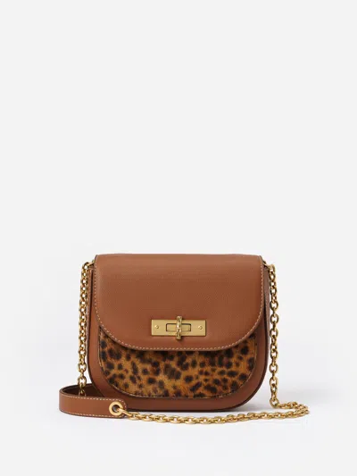 J.mclaughlin Women's Waverly Leather Handbag In Leopard Saddle/brown