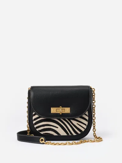 J.mclaughlin Women's Waverly Leather Handbag In Zebra Stripes Black/off White