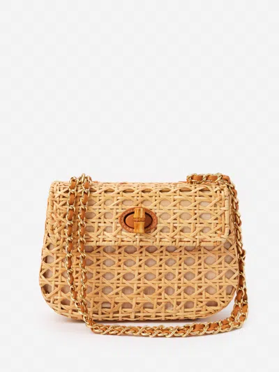 J.mclaughlin Women's Waverly Wicker Handbag Natural/vachetta In Orange