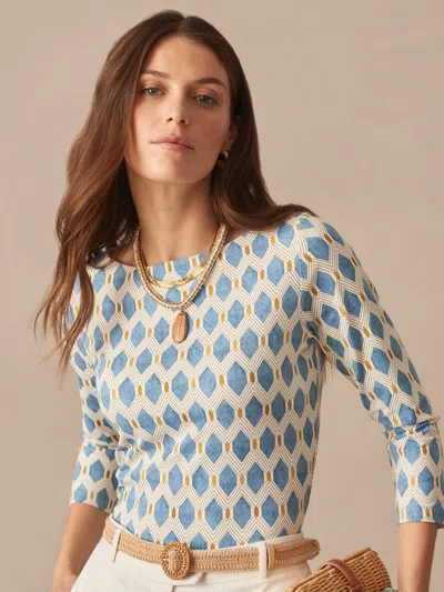 J.mclaughlin Women's Wavesong T-shirt In Mini Beekeeper Light Blue/gold