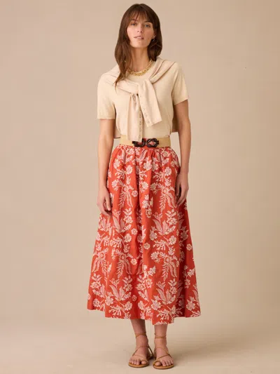 J.mclaughlin Women's Winnie Linen Blend Skirt In Embroidery Rust/off White In Red