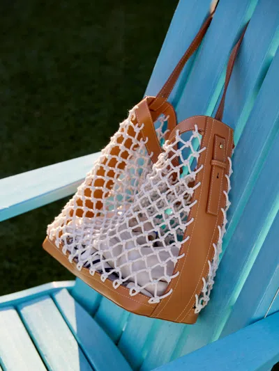 J.mclaughlin Women's Wren Crochet & Leather Handbag Natural/vachetta In Blue