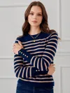 J.mclaughlin Women's Zosia Cashmere Sweater In Stripe Navy/heather Camel In Multi