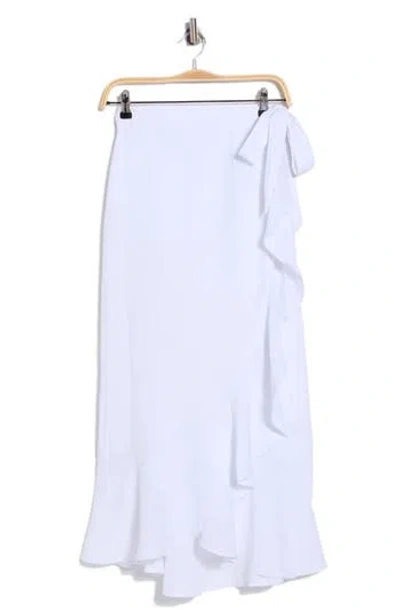 J.mclaughlin Jmclaughlin Zia Ruffle Trim Linen Wrap Skirt In White