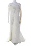 J Mendel Womens Cream Off Shoulder Fringe Detail Sleeveless Gown Dress In Beige