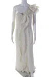 J Mendel Womens Cream Ruffle One Shoulder Sleeveless Gown Dress In Beige