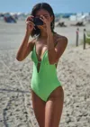 Jmp The Label Coronado One Piece - Lime Green Check