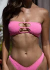 Jmp The Label Vegas Strappy Cut Out Bandeau Bikini Top - Pink Leopard In Pink