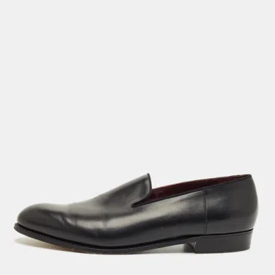 Pre-owned J.m.weston Black Leather Slip On Smoking Slippers Size 46