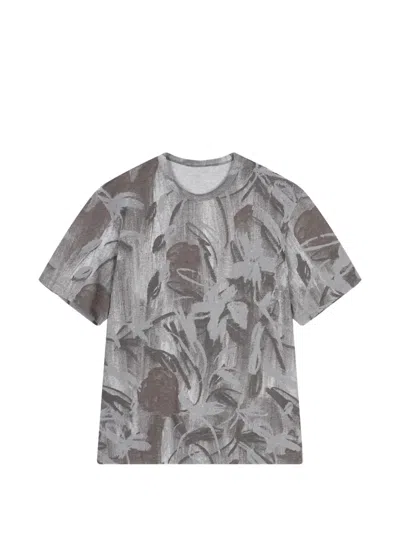 Jnby Rose Shadow Flock-print T-shirt In Gray