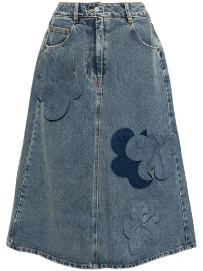Jnby A-line 3d-floral Skirt In Blue
