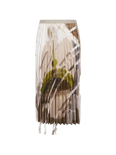 Jnby Abstract-print Pleated A-line Midi Skirt In Brown