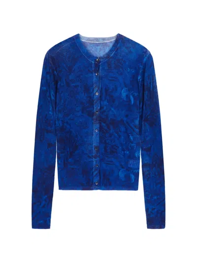 Jnby Abstract-print Wool Cardigan In Blue