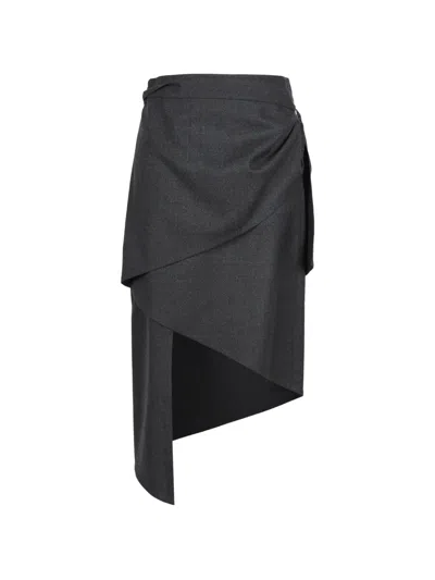 Jnby Asymmetric Belted Midi Skirt In Gray