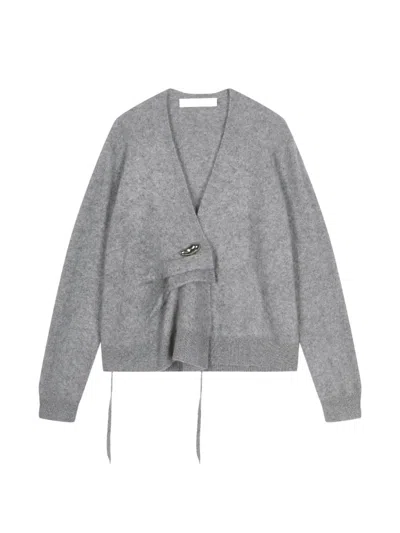 Jnby Asymmetric Draped Cardigan In Gray