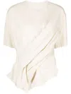 Jnby Asymmetric Gathered Cotton T-shirt In Nude