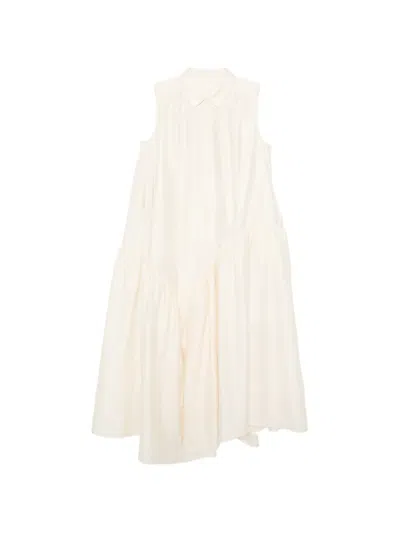Jnby 비대칭 개더 셔츠 드레스 In White