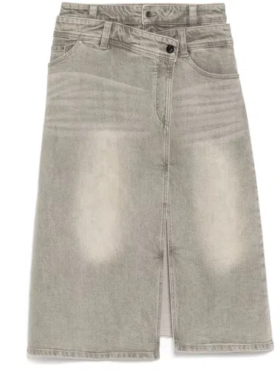 Jnby Asymmetric Long Waist Skirt In Grey