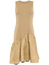 Jnby Asymmetric Patchwork Cotton Midi Dress In Brown