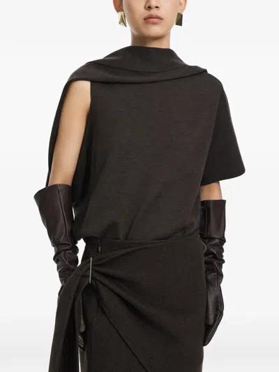 Jnby Asymmetric-neck Short-sleeved Sweater In Brown