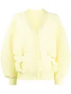 Jnby Balloon-sleeve Ribbed Cardigan In Yellow