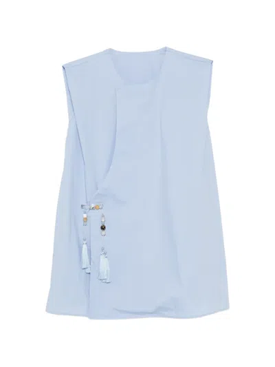 Jnby Bead-embellished Tassel-detail Top In Blue
