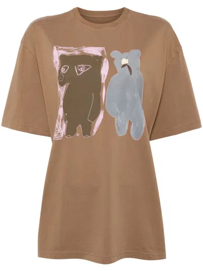 Jnby Bear Printed Short Sleeved T-shirt In Brown