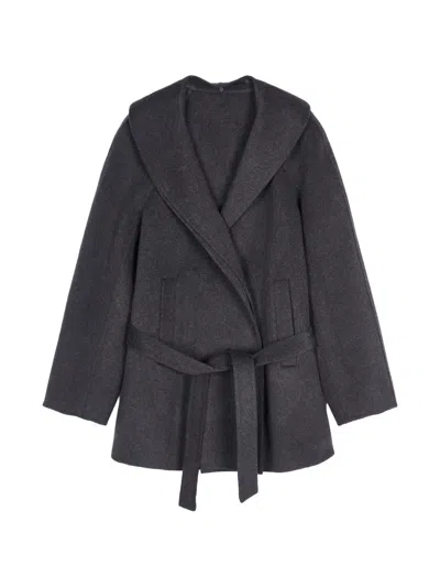 Jnby Belted Shawl-collar Coat In Gray