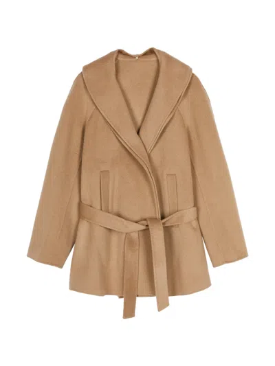 Jnby Belted Shawl-collar Coat In Neutral